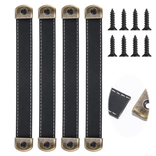 Besttoolifes 4 Stück Schubladengriffe aus PU-Leder mit Schrauben, 18 cm schwarze Zuggurte für Küchenschränke, Kleiderschränke, Schließfächer, Möbeltüren, einfache Installation für Zuhause und Büro von Besttoolifes