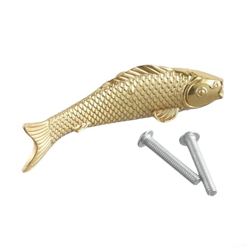 Besttoolifes Goldfischförmiger Schubladenknauf aus Messing mit gebürsteter Oberfläche, Einlochgriff und Schrankgriff für Möbeltüren, Schränke, Schubladen und Bücherregale von Besttoolifes