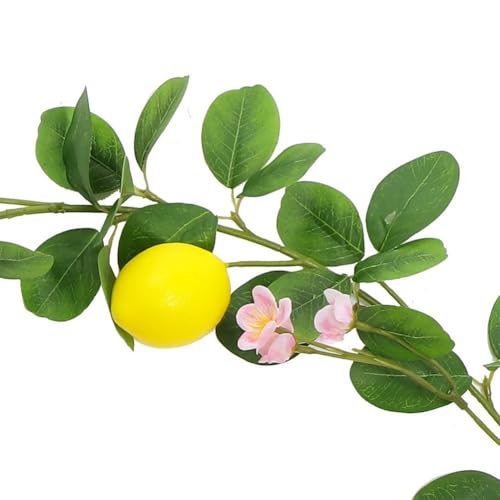 Besttoolifes Künstliche Zitronenrebe, lebensechte grüne Girlande, lebendige künstliche Zitronen und Blumen, 170–200 cm, Stoff-Hängedekoration für Zuhause, Tür, Fenster, Party (A) von Besttoolifes