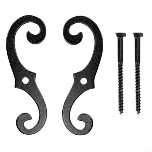 Besttoolifes Metall Fensterladenbefestigungen Set S-Form Dekorative Gusseisen Holdback Hardware Schwarz für Außenläden mit Befestigungsschrauben 2 Stück von Besttoolifes