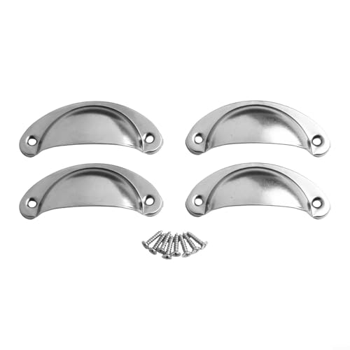 Besttoolifes Schubladengriffe aus Eisen, antikes Muschel-Design, für Küchenschrank, Tür, Retro, halbrund, Dekoration, Chrom, 4 Stück von Besttoolifes