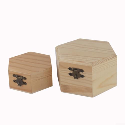 Besttoolifes Sechseckige Aufbewahrungsbox aus Holz, kleiner Schmuck-Organizer, rustikaler Hochzeits-Gastgeschenk-Halter, Bastelbehälter für Ringe, Ohrringe, Andenken (12 x 10,5 x 6,5 cm) von Besttoolifes