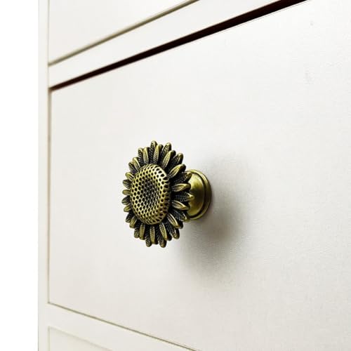 Besttoolifes Türknäufe in Sonnenblumenform, Zinklegierung, Möbelgriffe für Kinderzimmer, Küchenschrank, Schublade, Hardware (Antikbronze) von Besttoolifes