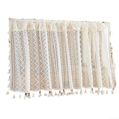 Besttoolifes Vintage Hollow Out Half Curtain Kitchen Valance Privacy Light Filtering Window Treatment Panel Polyester Cafe Curtains Bathroom Short Curtain Beige (150 * 100) von Besttoolifes