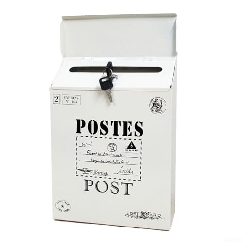 Besttoolifes Vintage Wandmontage, Briefkasten, Retro, wasserdicht, abschließbar, große Kapazität, Eisen-Briefkasten mit Schlüssel, für Zuhause, Garten, Outdoor-Dekoration (weiß) von Besttoolifes