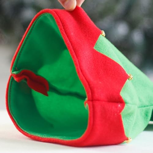 Besttoolifes Weihnachtsmützen aus Samt in leuchtendem Rot und Grün mit Glöckchen für Urlaubsstimmung (grünes Kind) von Besttoolifes