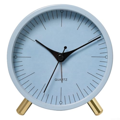 Funktionelle stille Tischuhr, kompaktes rundes Quarz-Design mit sanftem Nachtlicht (blau) von Besttoolifes
