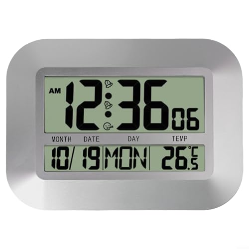 Multifunktionale Digitaluhr mit LCD-Display für Zuhause, stilvolles Design für Wohnzimmer, Temperatur und Alarm (Silber) von Besttoolifes
