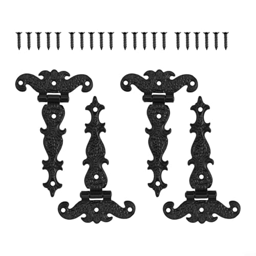 Robuste T-Scharniere aus Zinklegierung, für Schränke, Holzkisten, Schmuckkästen, Schuppentüren, mit Vintage-Gravur, Bronze-Hardware, Schwarz, 4 Stück Robuste T-Scharniere aus Zinklegierung, für Schränke, Holzkisten, Schmuckkästen, Schuppentüren, mit Vintage-Gravur, Bronze-Hardware, Schwarz, 4 Stück von Besttoolifes