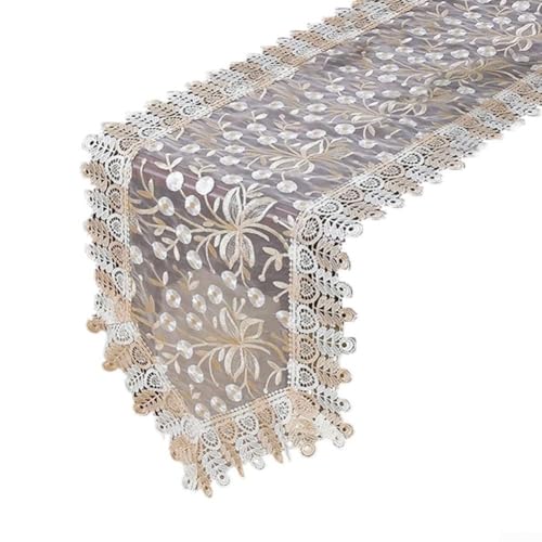 Stilvolle Spitze für Tischläufer, besticktes Design mit dekorativen Quasten für den Heimgebrauch (40 x 180) von Besttoolifes