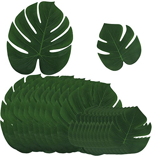 24 Stk. künstlich tropische Blätter (12 stk 35*29 cm + 12 stk 20*18 cm) gefälschte Palmblatt Palme monstera Deko für Hawaii Luau Jungle Beach Theme Party Dekorationen von Besttoyeye