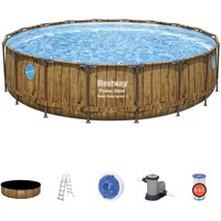 Aufstellpool Bestway Power Steel Holz-Design Ø549x122 cm Kartuschenfilter 5.678 l/h Abdeckung und Leiter von Bestway