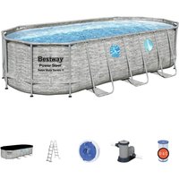 Aufstellpool Bestway Power Steel Stein-Design 549x274x122 cm Kartuschenfilter 5.678 l/h Abdeckung und Leiter von Bestway