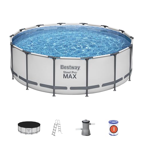 BESTWAY 5612X Abnehmbarer Pool Steel Pro Max 427 x 122 cm, mit Kartusche 3.028 L/H Abdeckung und Leiter, 56088, Blau von Bestway