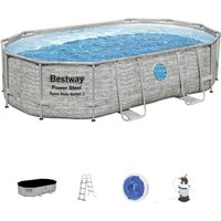 Aufstellpool Bestway Power Steel Stein-Design 488x305x107 cm Sandfilter 3.028 l/h Abdeckung und Leiter von Bestway