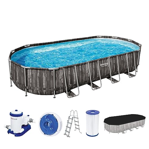 Bestway Power Steel Frame Pool Komplett-Set mit Filterpumpe 732 x 366 x 122 cm , Holz-Optik (Mooreiche), oval von Bestway