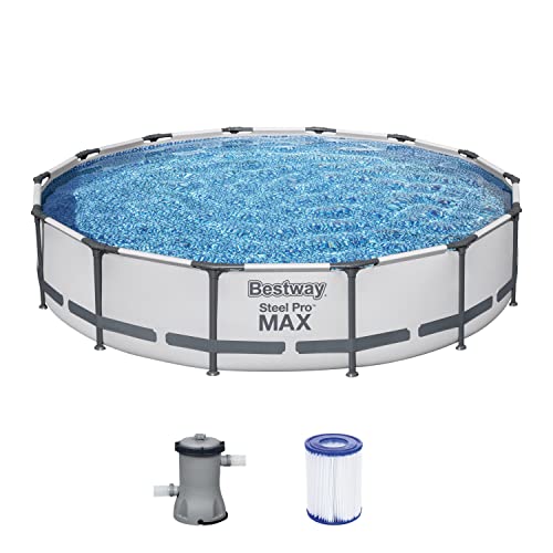 Bestway Steel Pro MAX Frame Pool-Set mit Filterpumpe Ø 427 x 84 cm, lichtgrau, rund von Bestway