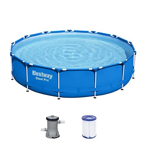 Bestway Steel Pro Frame Pool-Set mit Filterpumpe Ø 396 x 84 cm, blau, rund von Bestway