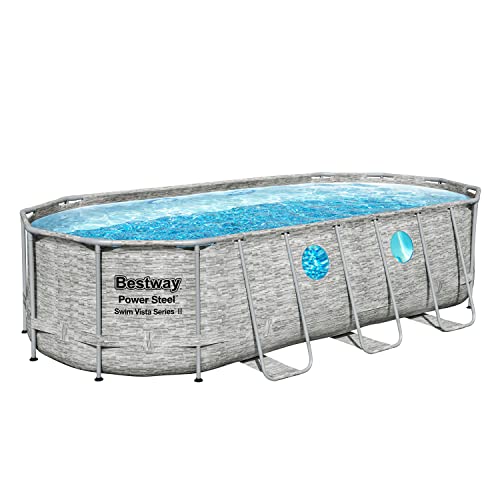 Bestway® Power Steel™ Swim Vista Series™ Ersatz Frame Pool ohne Zubehör 549 x 274 x 122 cm, Steinwand-Optik (Cremegrau), oval, Steinoptik von Bestway