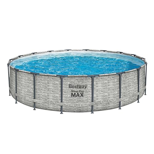Bestway® Steel Pro MAX™ Ersatz Frame Pool ohne Zubehör Ø 549 x 122 cm, Steinwand-Optik (Cremegrau), rund von Bestway