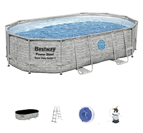 Bestway Power Steel™ Swim Vista Oval 488 x 305 x 107 cm mit Bullaugen, Sandfilteranlage von Bestway