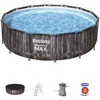 Aufstellpool-Set Bestway Steel Pro Max Holz-Design 427x107 cm mit Kartuschenreiniger 3.028 l/s mit Abdeckung und Leiter von Bestway