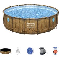 Aufstellpool Bestway Power Steel Holz-Design Ø488x122 cm Kartuschenfilter 5.678 l/h Abdeckung und Leiter von Bestway