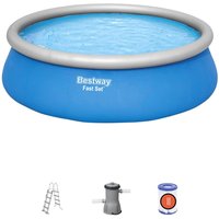 Bestway - Planschbecken Fast Set 457x122 cm mit Kartuschenreiniger 3.028 l/s und Leiter von Bestway