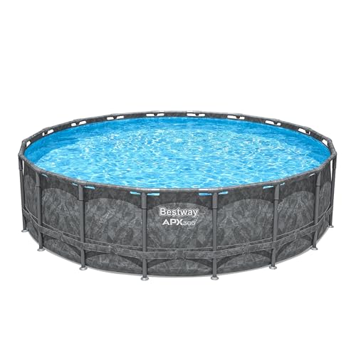 Bestway APX365 Winterfester Rundpool Ø 549 x 132 cm, Dunkle Marmor-Optik, Robustes TriTech-Material, Integrierter Polar-Shield Schutz, Einfacher Aufbau von Bestway