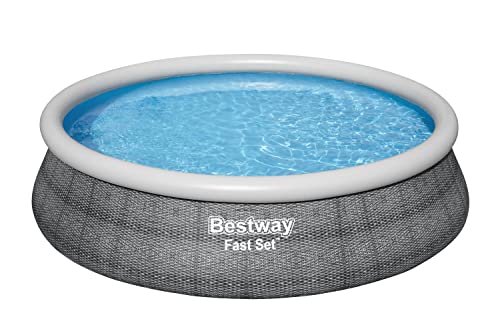 Bestway Fast Set, 457 x 457 x 107 cm, rund, Rattan grau, 12.362 Liter, aufblasbarer Aufstellpool, rund ohne Pumpe und Zubehör, Ersatzpool, Ersatzteil von Bestway