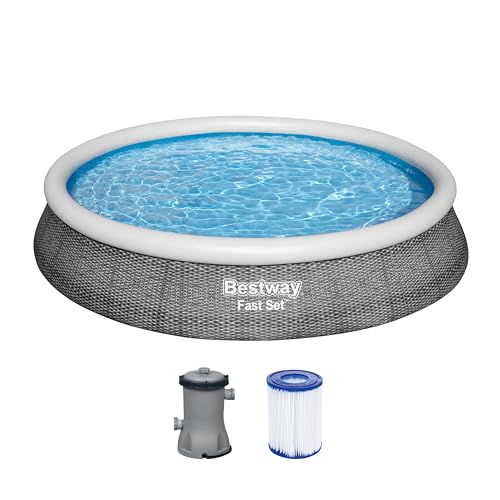 Bestway Fast Set Pool, 396 x 84 cm, Set mit Filterpumpe, rund, graue Rattan-Optik von Bestway