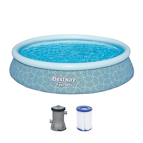 Bestway Fast Set aufblasbares Pool-Set, rund, 396 cm x 396 cm x 84 cm, Grau von Bestway