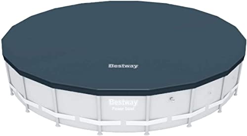 Bestway Flowclear Runde PVC-Poolabdeckung für oberirdische Rahmenpools mit Abflusslöchern und sicheren Spannseilen, 5,5 m Schwarz (nur Abdeckung) von Bestway