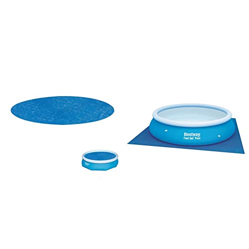 Bestway Flowclear Solarabdeckplane Ø 289 cm, für runde 305 cm Aufstellpools, blau & Flowclear™ quadratische Bodenplane, 335 x 335 cm, für Aufstellpools bis Ø 305 cm, blau von Bestway