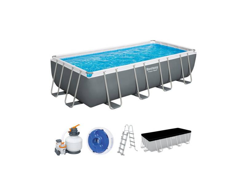 Bestway Framepool Bestway 56466 Power Steel Frame Pool 549 x 274 x 122 cm (Komplett Set, Pool + Sandfilteranlag+ Leiter + Plane) von Bestway