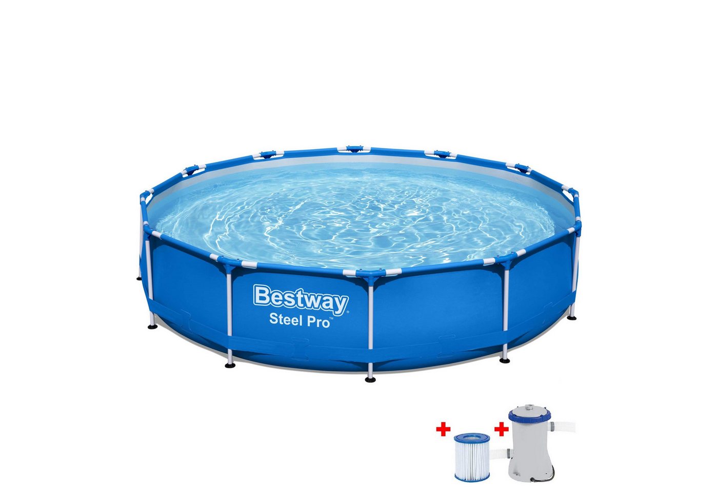 Bestway Framepool Pool Komplettset, Rund, Aufstellpool 305x76cm, Planschbecken (Gartenpool mit Pumpe Set, Gross, Aufstellbecken, Familienpool, Kinderpool), Schwimmbecken für Garten, Stahlrahmen, mit Filterpumpe + Filter von Bestway