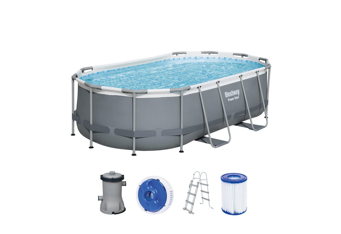 Bestway Framepool Power Steel™ Frame Pool Set mit Filterpumpe 427 x 250 x 100 cm, grau von Bestway