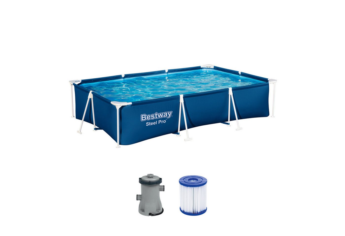 Bestway Framepool Steel Pro™ Frame Pool Set mit Filterpumpe 300 x 201 x 66 cm, dunkelbla von Bestway