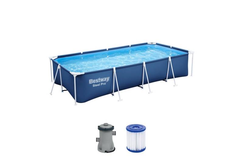 Bestway Framepool Steel Pro™ Frame Pool Set mit Filterpumpe 400 x 211 x 81 cm, dunkelbl von Bestway