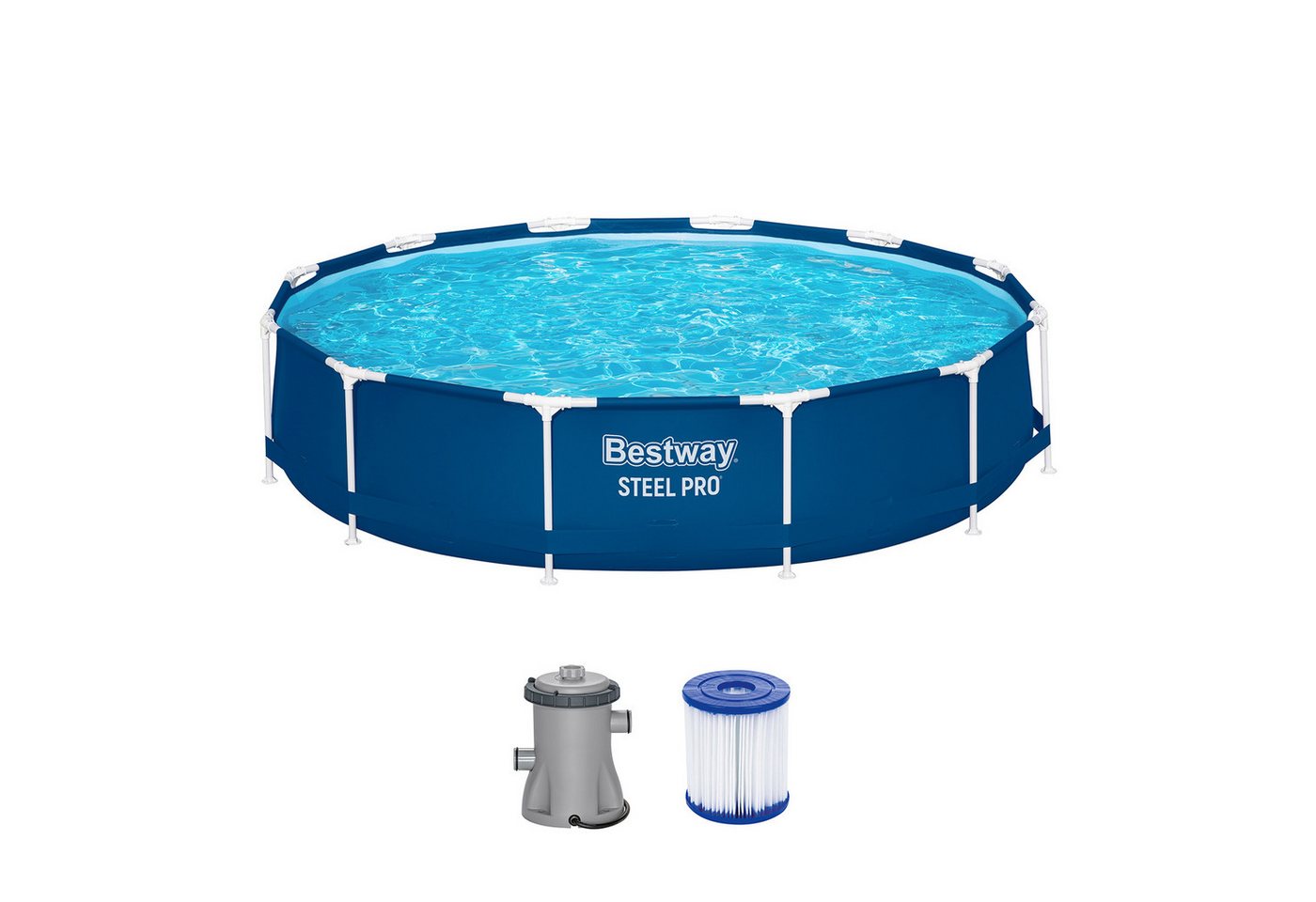 Bestway Framepool Steel Pro™ Frame Pool Set mit Filterpumpe Ø 366 x 76 cm, dunkelblau von Bestway
