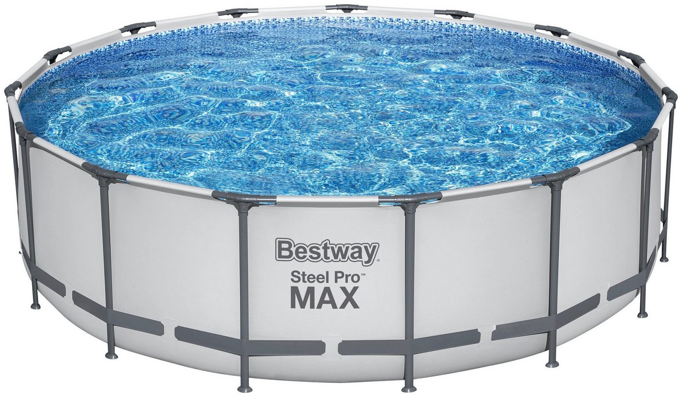 Bestway Framepool Steel Pro MAX™ (Komplett-Set), Frame Pool mit Filterpumpe Ø 457x122 cm, lichtgrau von Bestway