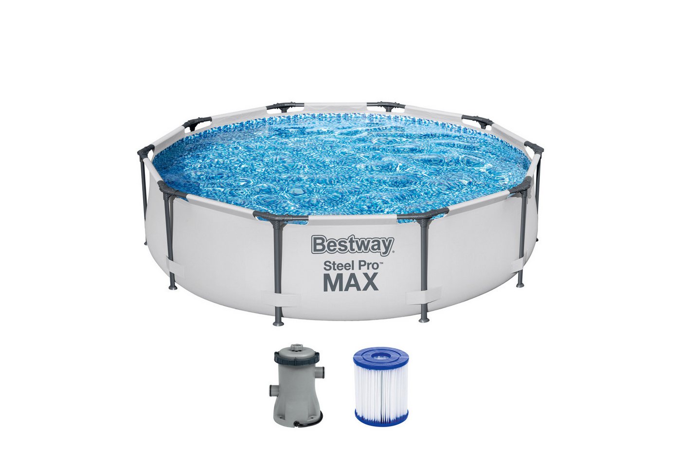 Bestway Framepool Steel Pro MAX™ Frame Pool Set mit Filterpumpe Ø 305 x 76 cm, lichtgrau (Set) von Bestway