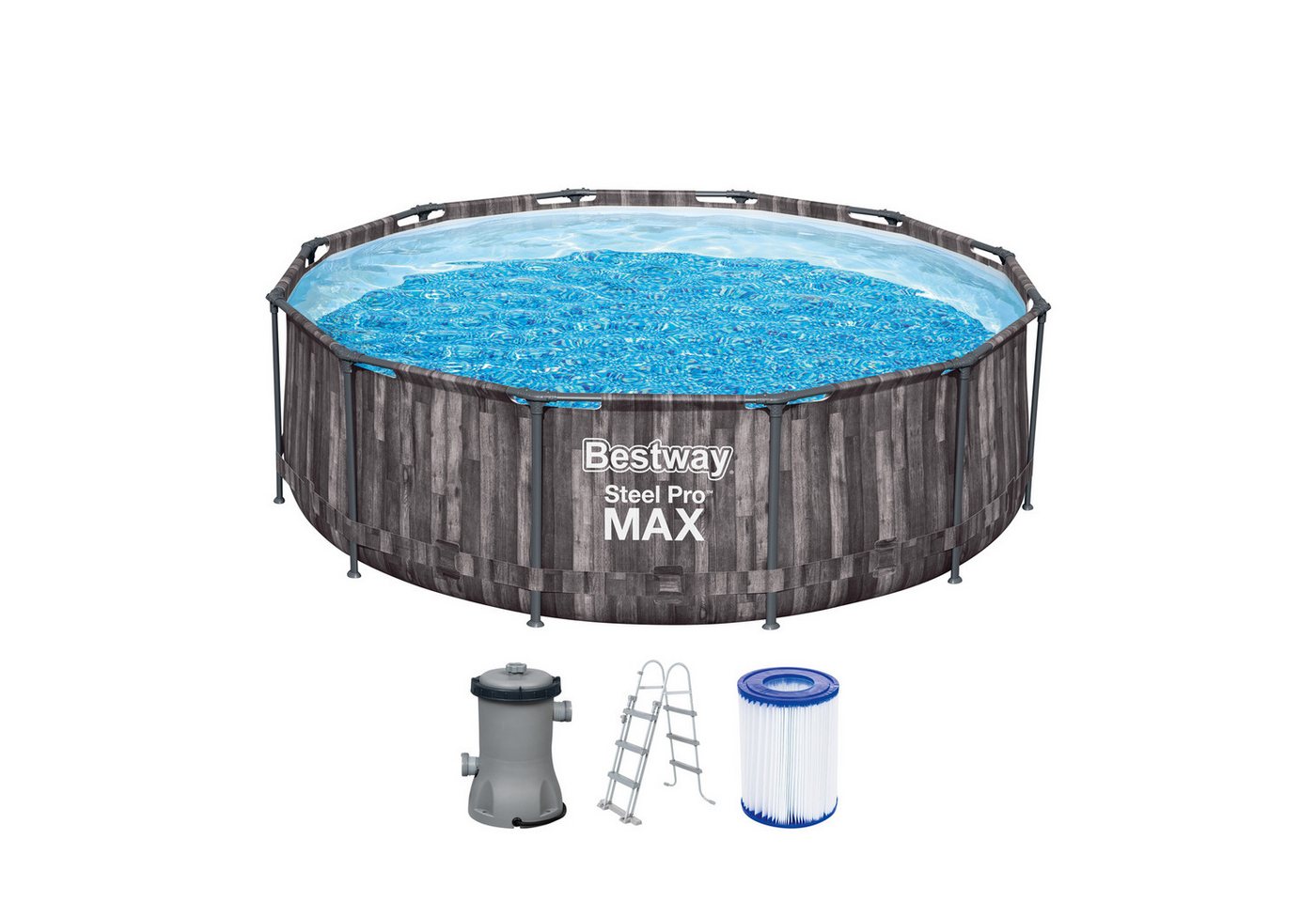 Bestway Framepool Steel Pro MAX™ Frame Pool-Set mit Filterpumpe Ø 366 x 100 cm, Holz-Opt (Set) von Bestway