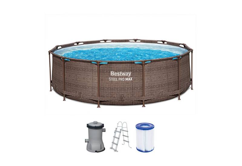Bestway Framepool Steel Pro MAX™ Frame Pool Set mit Filterpumpe Ø 366 x 100 cm, Rattan-O von Bestway