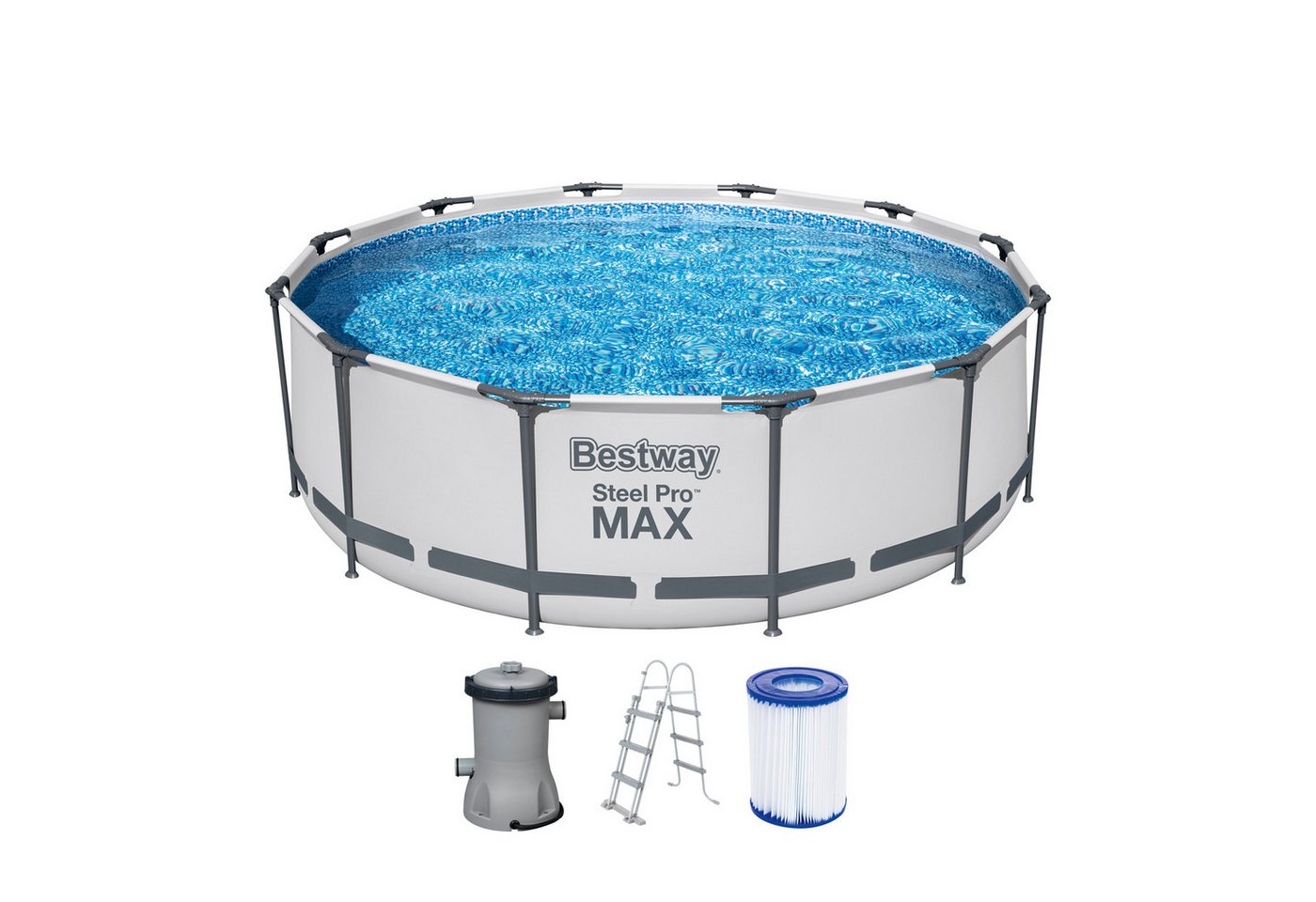 Bestway Framepool Steel Pro MAX™ Frame Pool Set mit Filterpumpe Ø 366 x 100 cm, lichtgra (Set) von Bestway