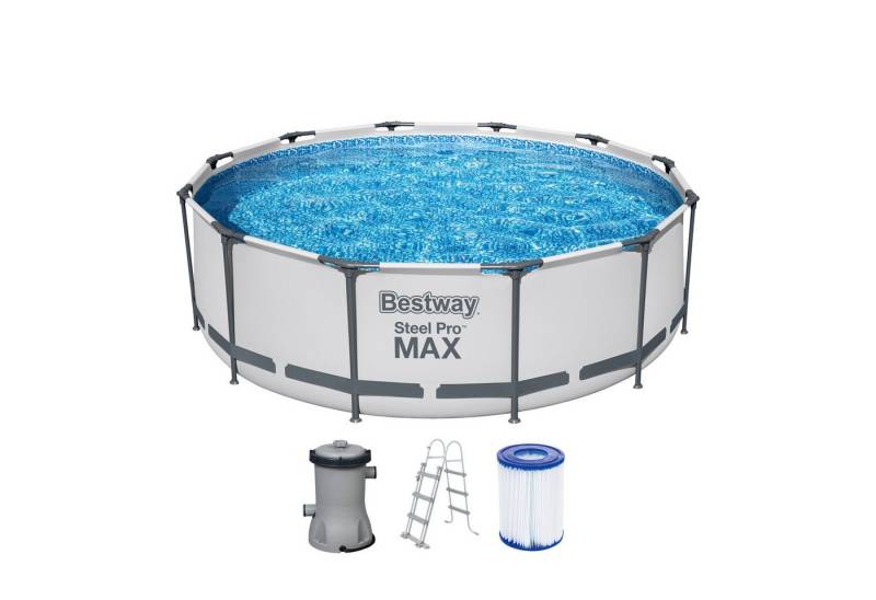 Bestway Framepool Steel Pro MAX™ Frame Pool Set mit Filterpumpe Ø 366 x 100 cm, lichtgra (Set) von Bestway