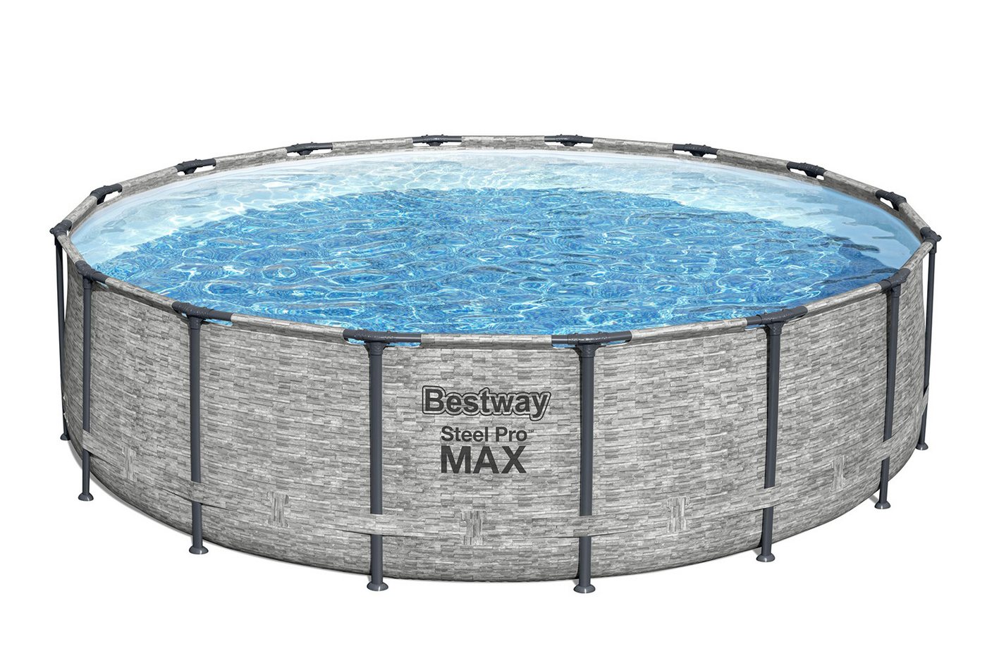 Bestway Framepool Steel Pro MAX™ Solo Pool ohne Zubehör Ø 488 x 122 cm, Steinwand-Optik von Bestway