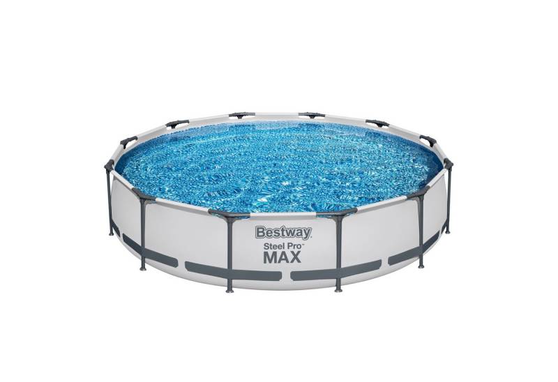 Bestway Framepool Steel Pro MAX Ø 366 x 76 cm (Set, mit Filterpumpe), lichtgrau, rund von Bestway