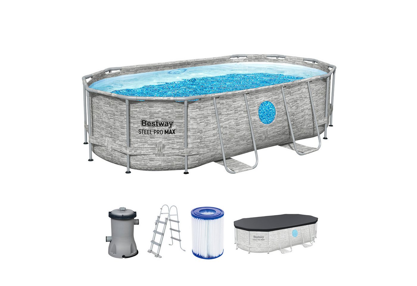 Bestway Framepool Steel Pro MAX Splashview (cm), 2 integrierte Bullaugen in den Poolwänden von Bestway