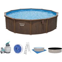 Hydrium™ Stahlwandpool Komplett-Set mit Sandfilteranlage ø 490 x 130 cm, Holz-Optik (Palisander), rund von Bestway
